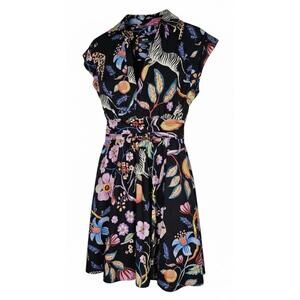 Maeve by Anthropologie Chic Floral Safari Print Black Ruffle Dress Cap Sleeve 4